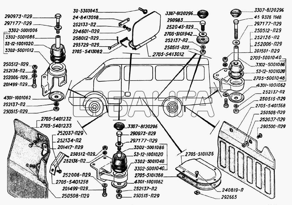 ГАЗ ГАЗ-2705 (дв. УМЗ-4215) Схема Крепление кузова крышки люков